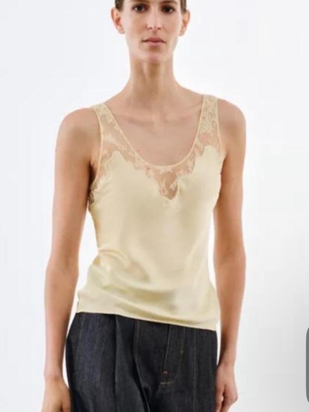 Zara Cream Lace-Trim Satin Camisole